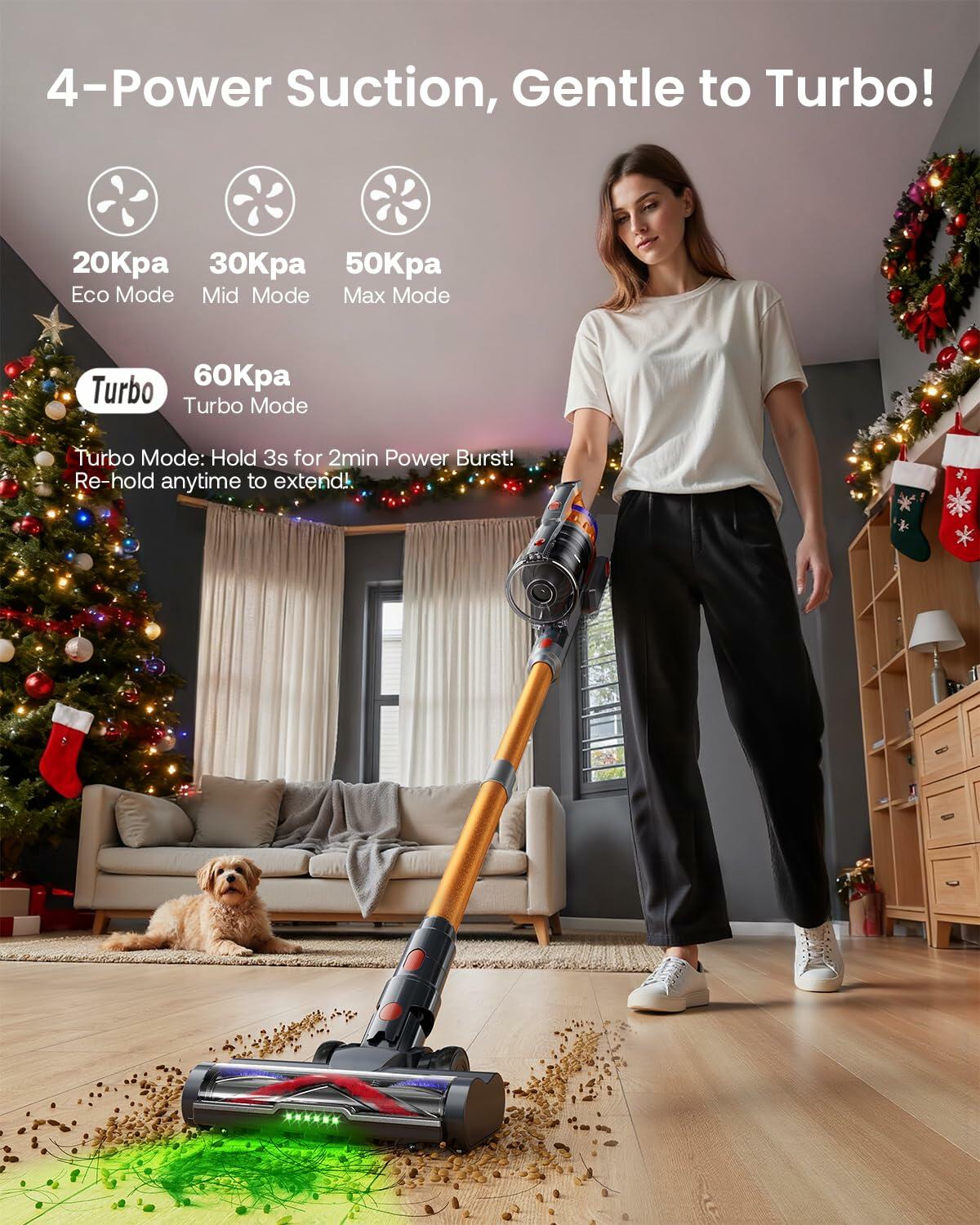 Cordless Vacuum Cleaner for Home, Upgraded 60Kpa Powerful Suction Pet Hair