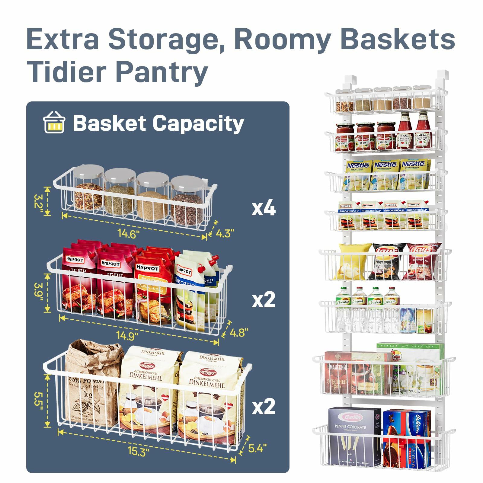 Over The Door Pantry Organizer, 8-Tier Over The Door Organizer with Adjustable