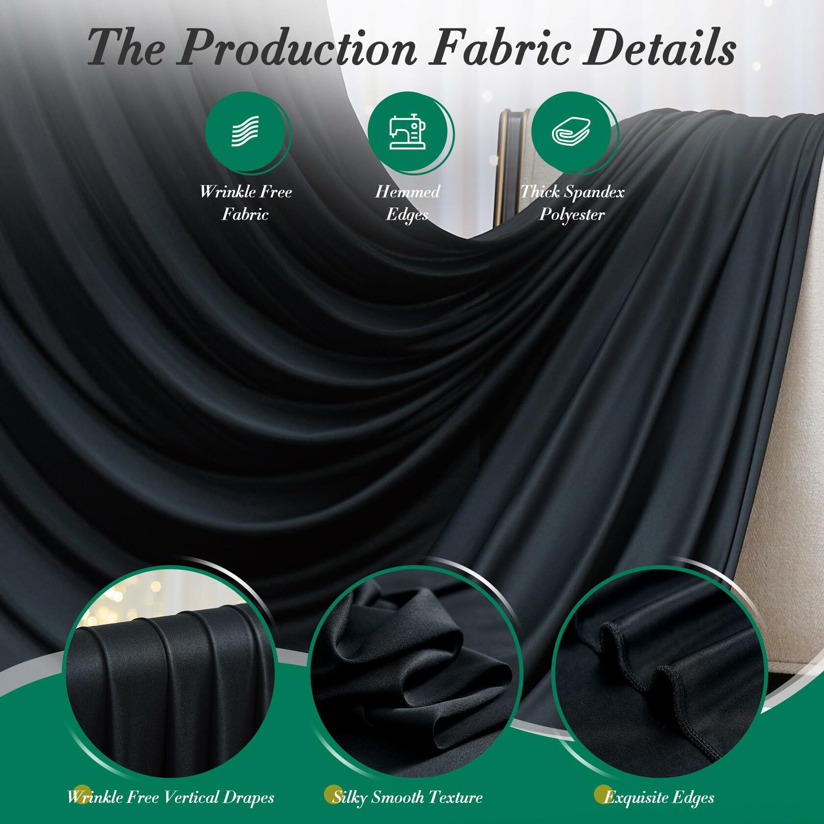 30 ft x 8 ft Black Backdrop Curtain for Parties, 6 Panels 5 ft x 8 ft Wrinkle