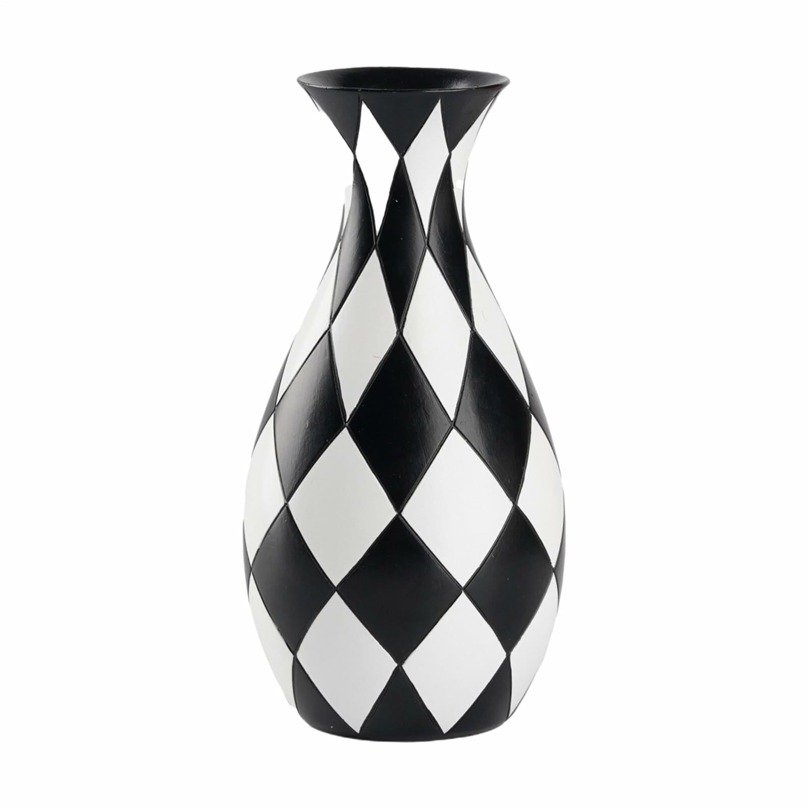 Modern Black and White Checkered Flower Vase - Stylish Decorative Vase | Table