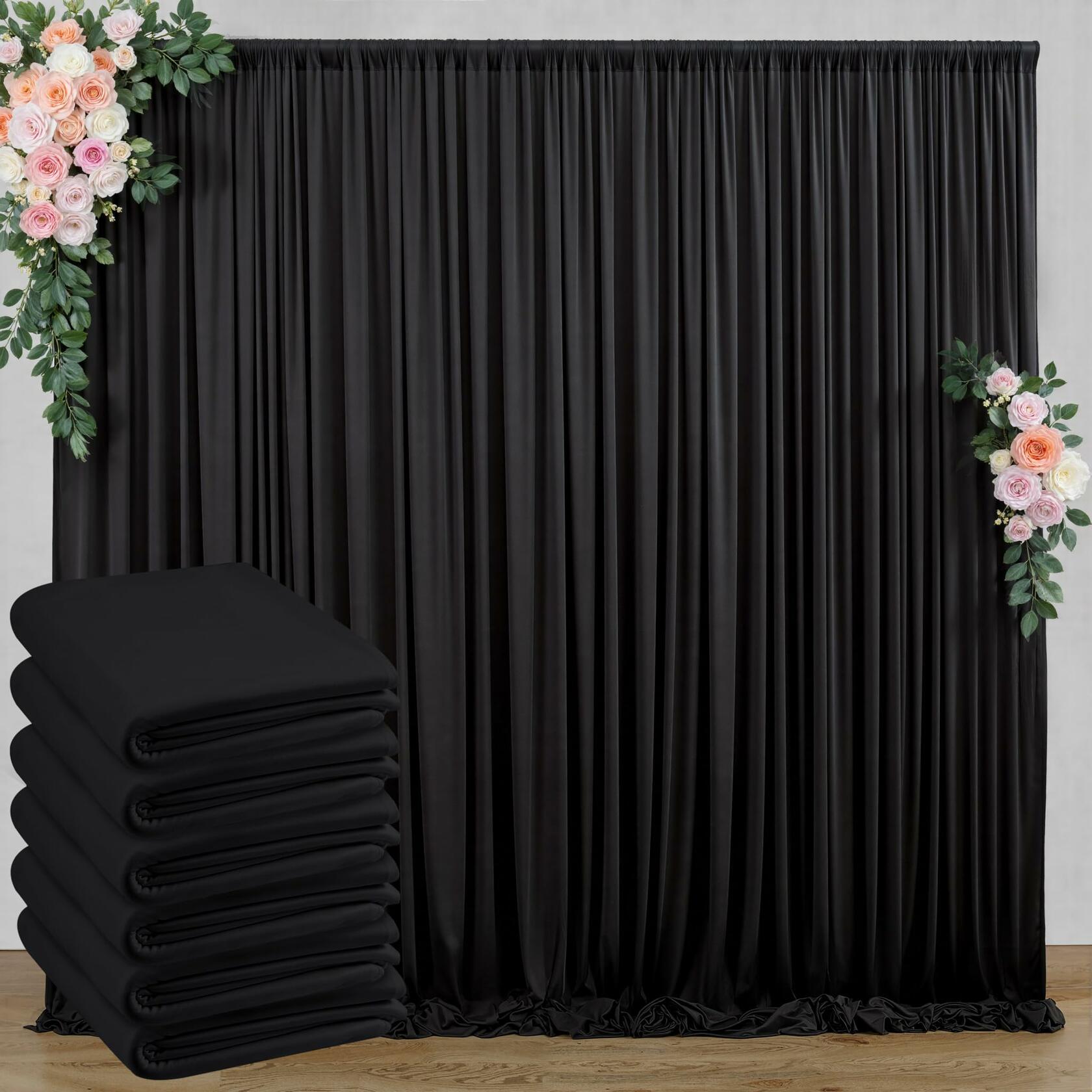 30 ft x 8 ft Black Backdrop Curtain for Parties, 6 Panels 5 ft x 8 ft Wrinkle