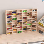 KOZOREN 60 Grids Wooden Display Case for 1:64 Toy Car Model Wall Mounted Storage