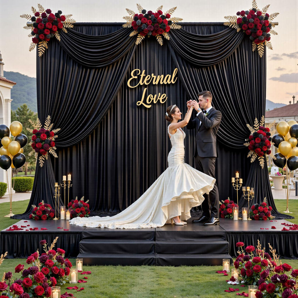 30 ft x 8 ft Black Backdrop Curtain for Parties, 6 Panels 5 ft x 8 ft Wrinkle