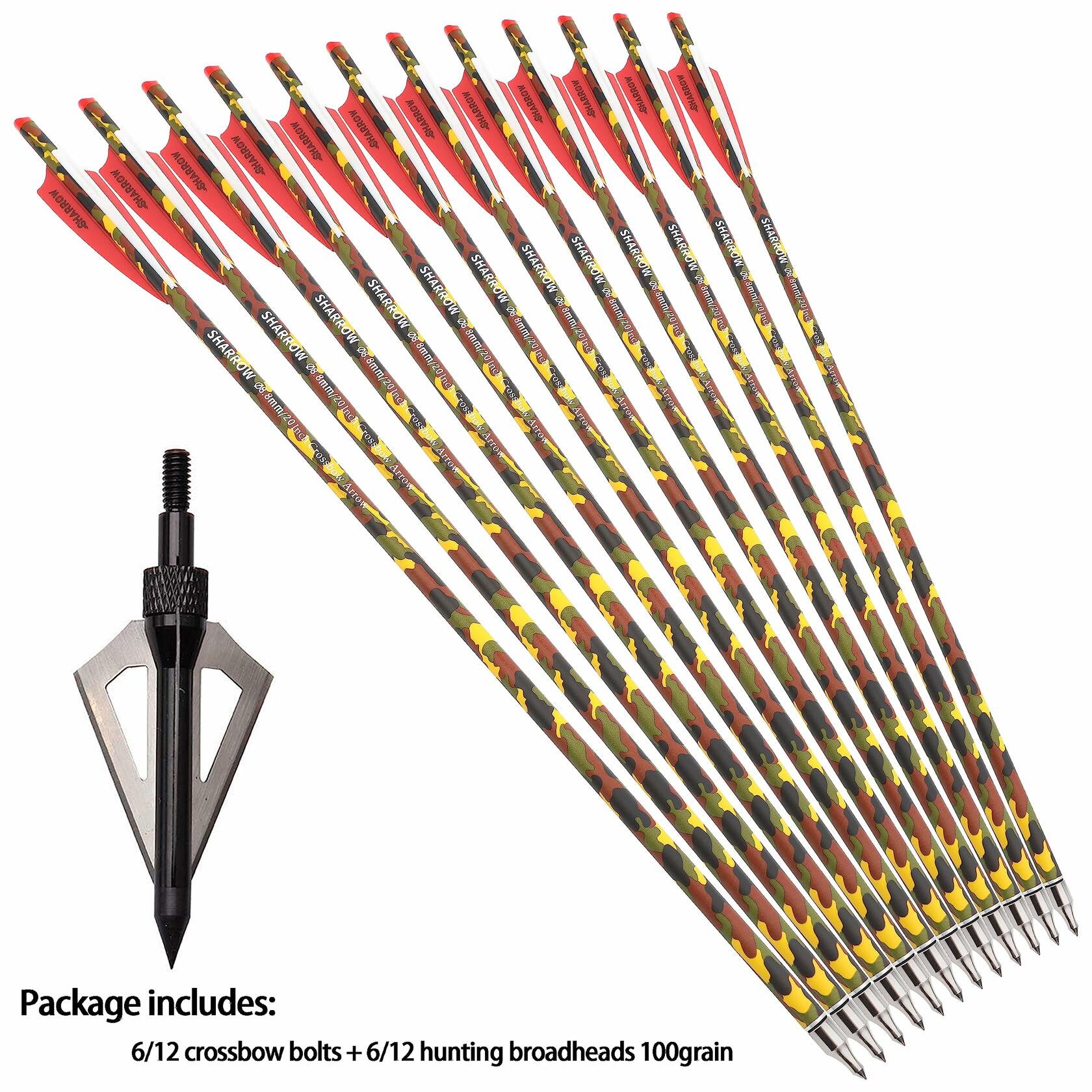 12 Pack ZSHJGJR Archery Crossbow Bolts 16 Inch Carbon Crossbow Arrows Camo Shaft