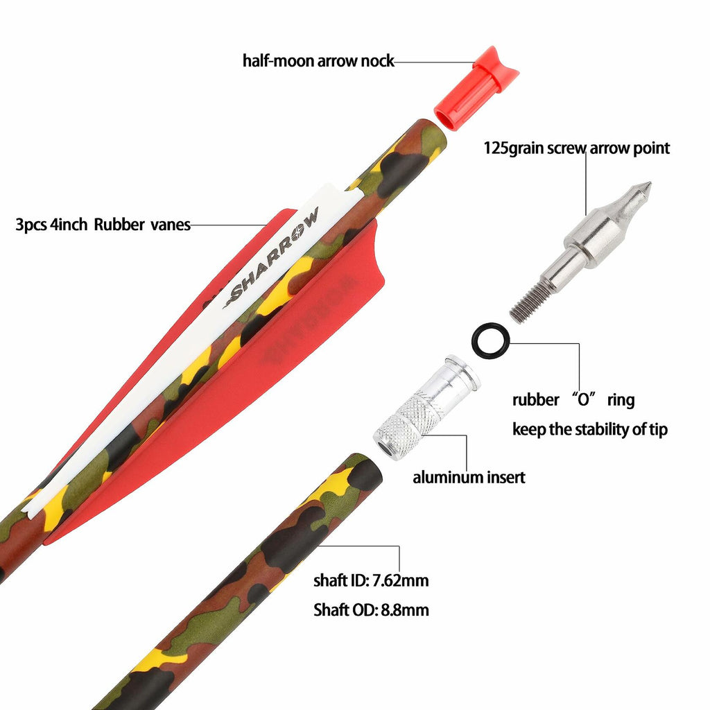 12 Pack ZSHJGJR Archery Crossbow Bolts 16 Inch Carbon Crossbow Arrows Camo Shaft