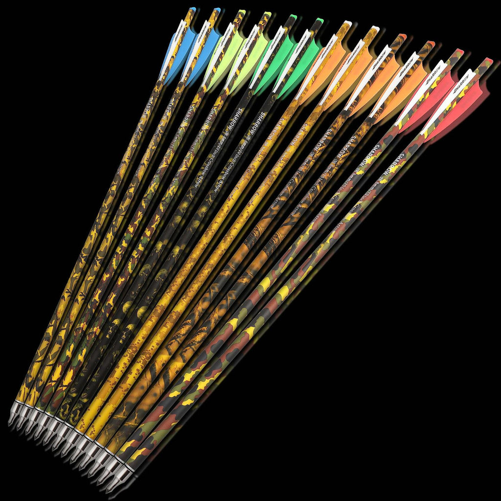 12 Pack ZSHJGJR Archery Crossbow Bolts 16 Inch Carbon Crossbow Arrows Camo Shaft