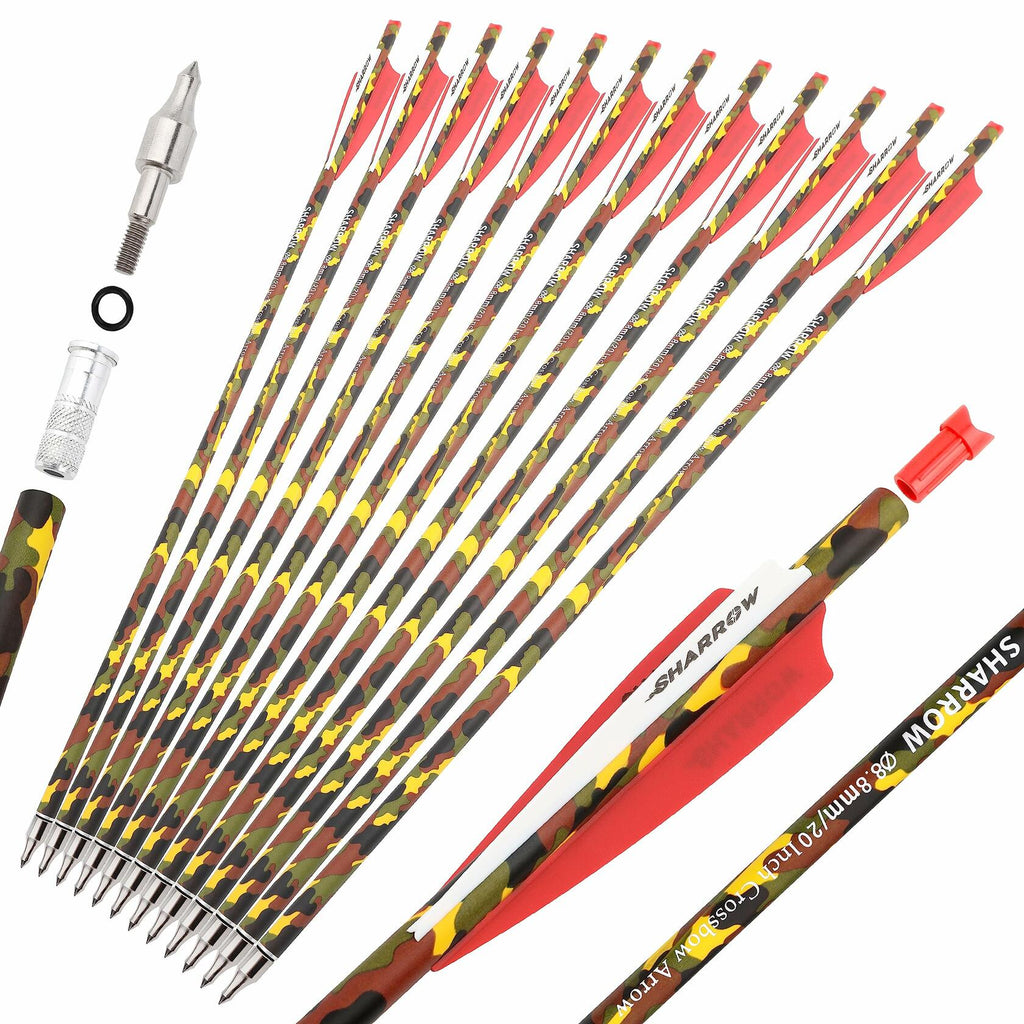 12 Pack ZSHJGJR Archery Crossbow Bolts 16 Inch Carbon Crossbow Arrows Camo Shaft