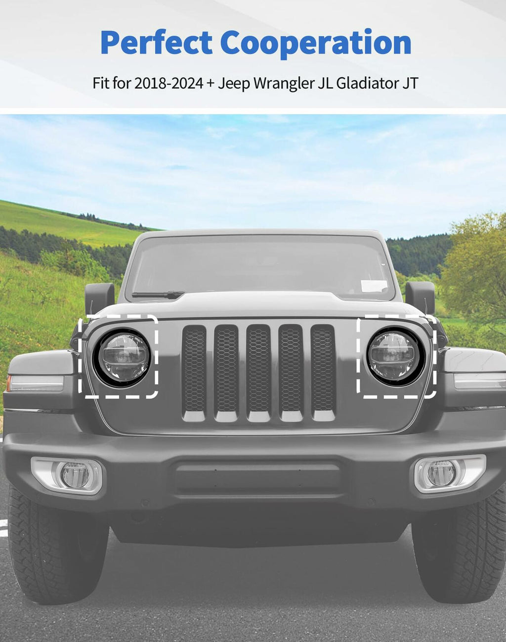 DSWSQ Headlight Trim Cover for 2018-2024 + Jeep Wrangler JL Gladiator JT Front