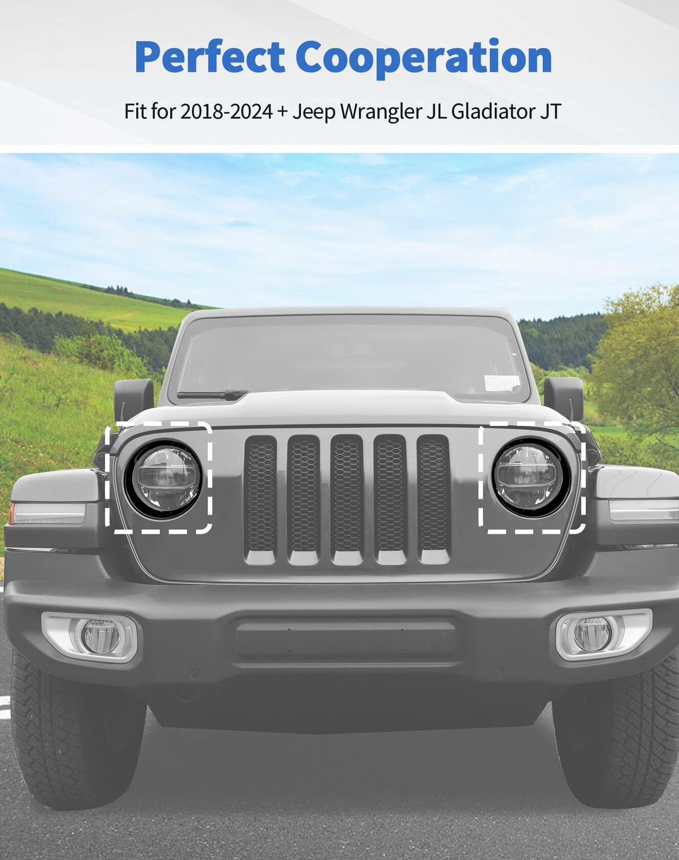 DSWSQ Headlight Trim Cover for 2018-2024 + Jeep Wrangler JL Gladiator JT Front