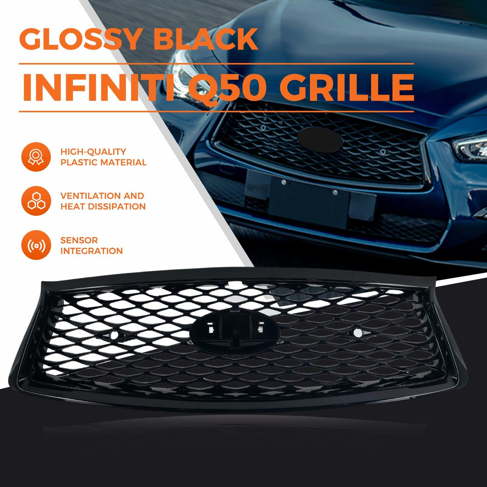 Front Bumper Upper Grill Replacement Compatible with 2018-2021 Infiniti Q50