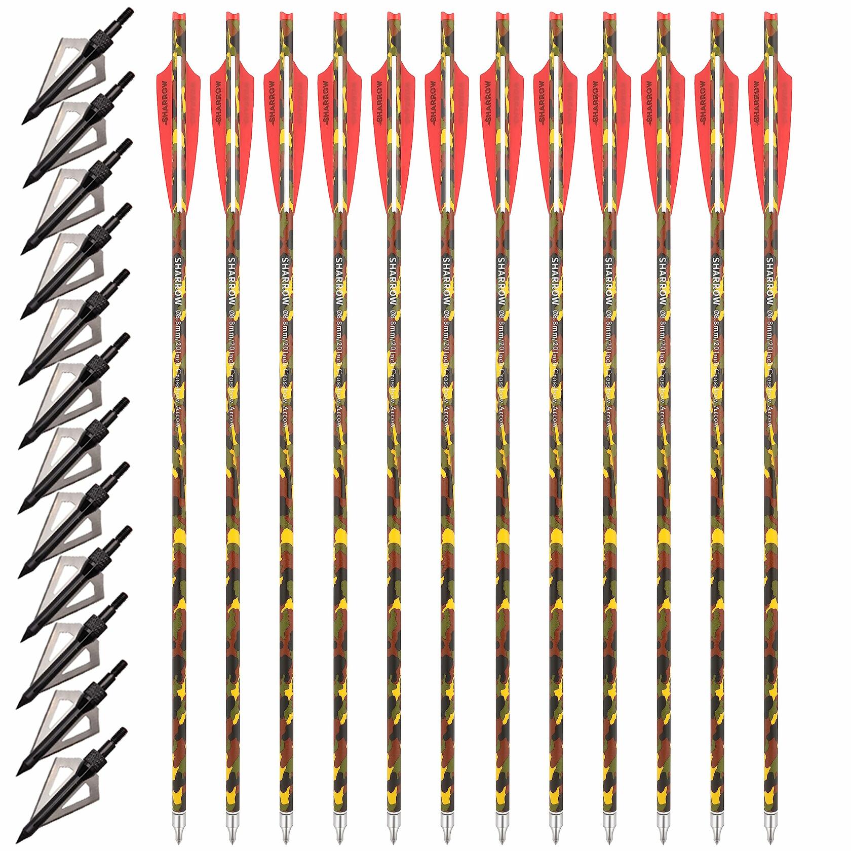 12 Pack ZSHJGJR Archery Crossbow Bolts 16 Inch Carbon Crossbow Arrows Camo Shaft