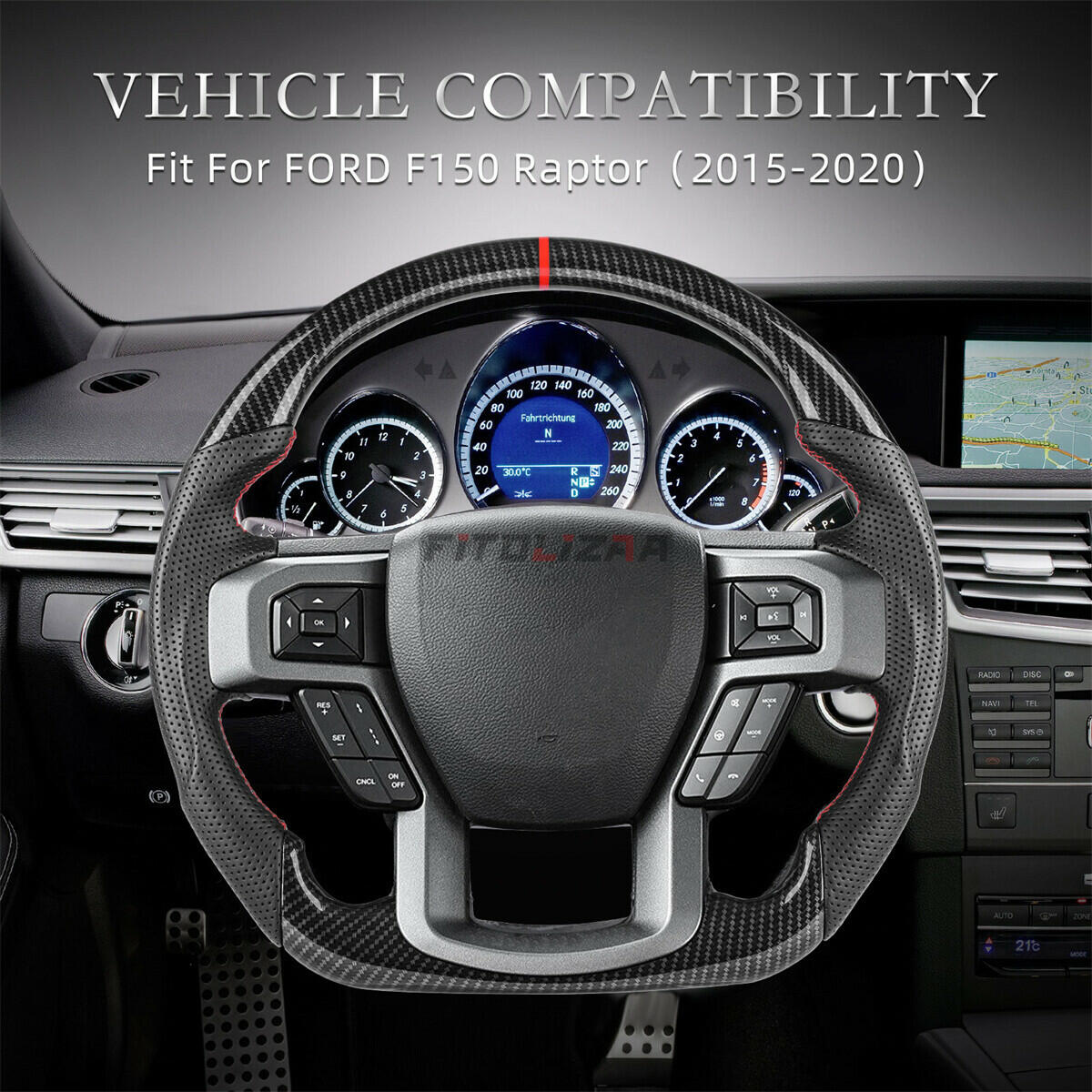 Hydro Dip Carbon Fiber Steering Wheel For Ford F150 Raptor F-150 F450 2015-2020