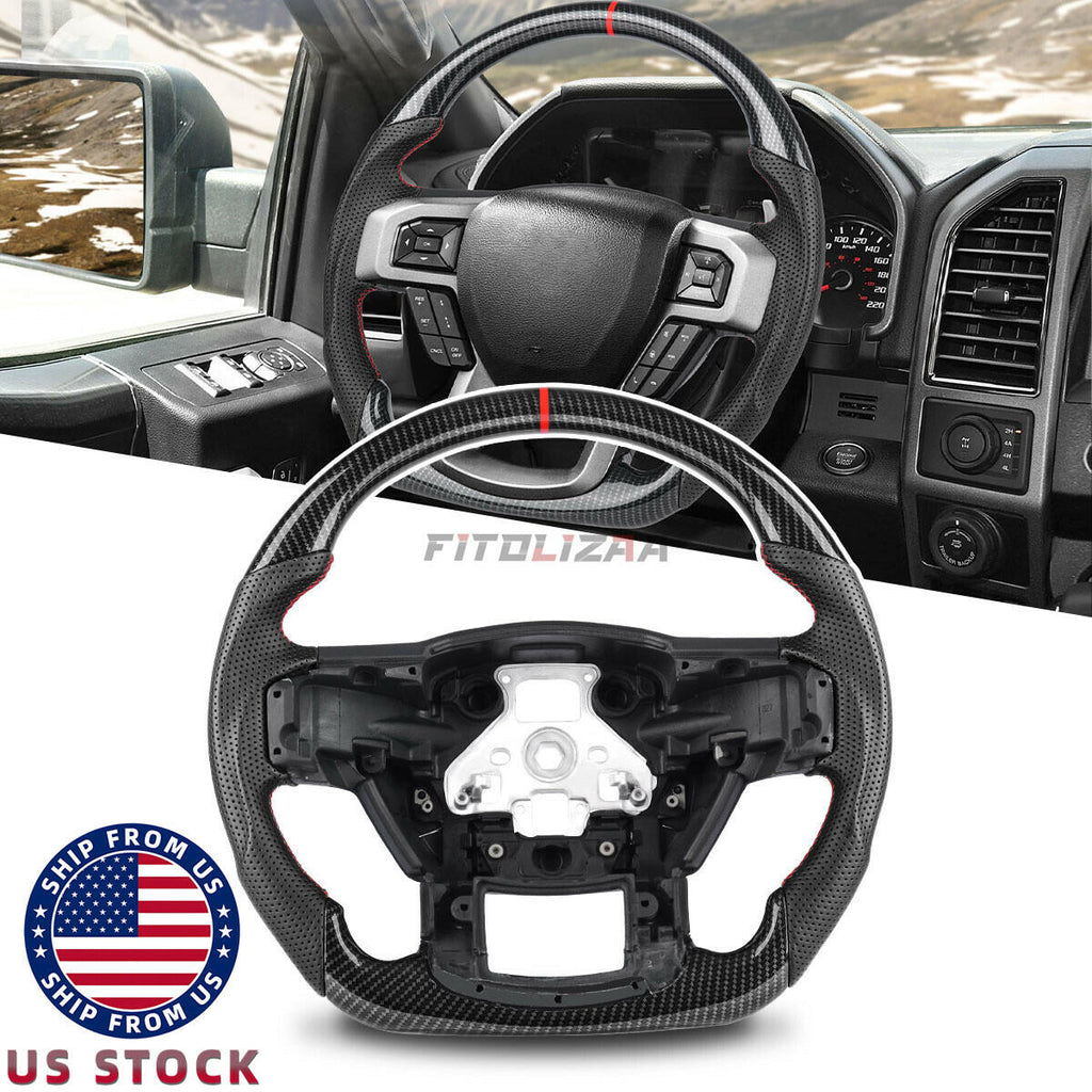 Hydro Dip Carbon Fiber Steering Wheel For Ford F150 Raptor F-150 F450 2015-2020