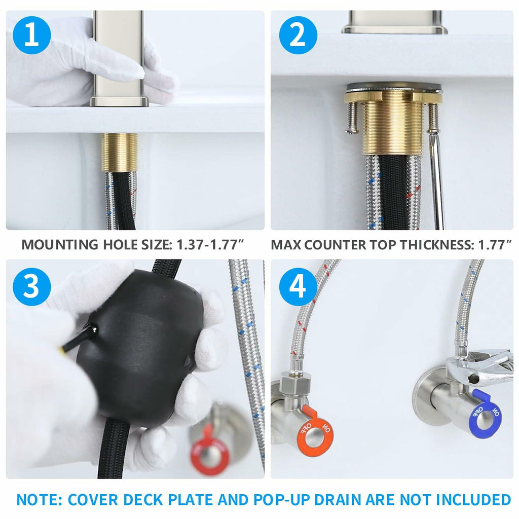 HANLIAN Single Hole Bathroom Pull Out Faucet with Rotating Spout, One Handle