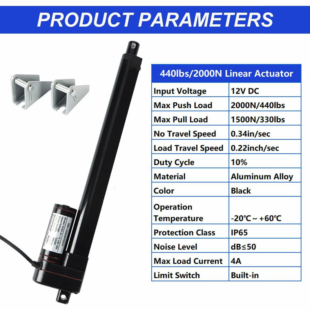 KM-LINEARTECH 18" 440lbs 12V Electric Linear Actuator Fast Speed 0.3"/sec 18