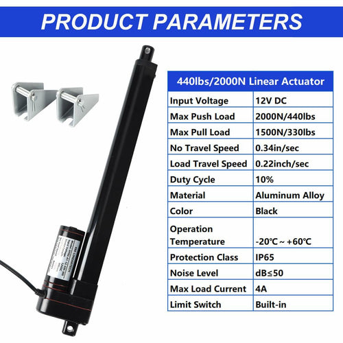 KM-LINEARTECH 18" 440lbs 12V Electric Linear Actuator Fast Speed 0.3"/sec 18