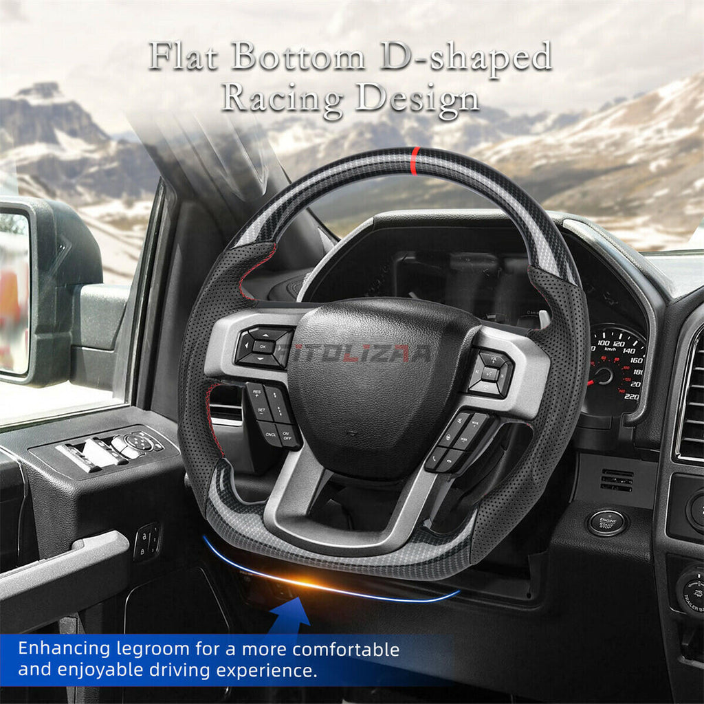 Hydro Dip Carbon Fiber Steering Wheel For Ford F150 Raptor F-150 F450 2015-2020
