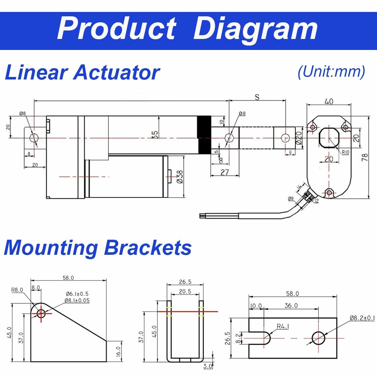 KM-LINEARTECH 18" 440lbs 12V Electric Linear Actuator Fast Speed 0.3"/sec 18