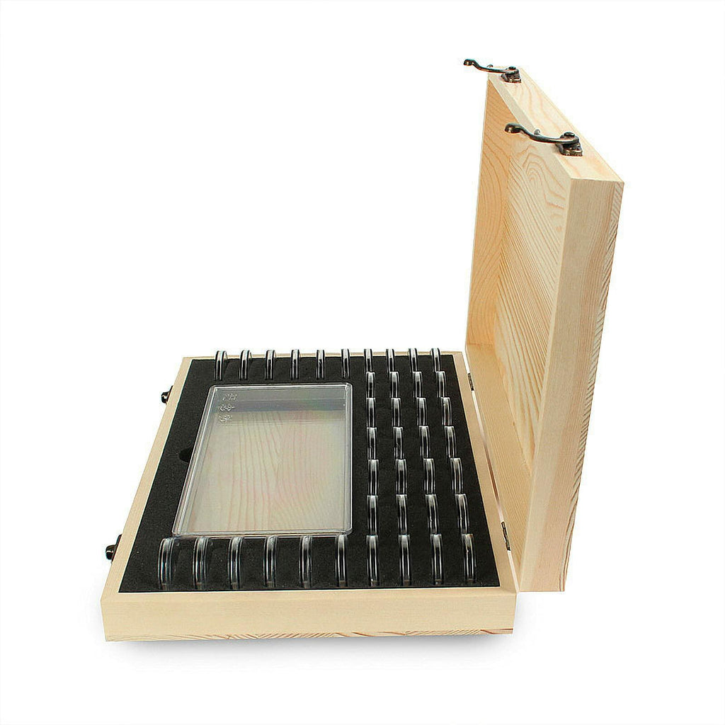 Wooden Coin Capsules Holder Case, Coin Storage Box Banknotes Collection Holder