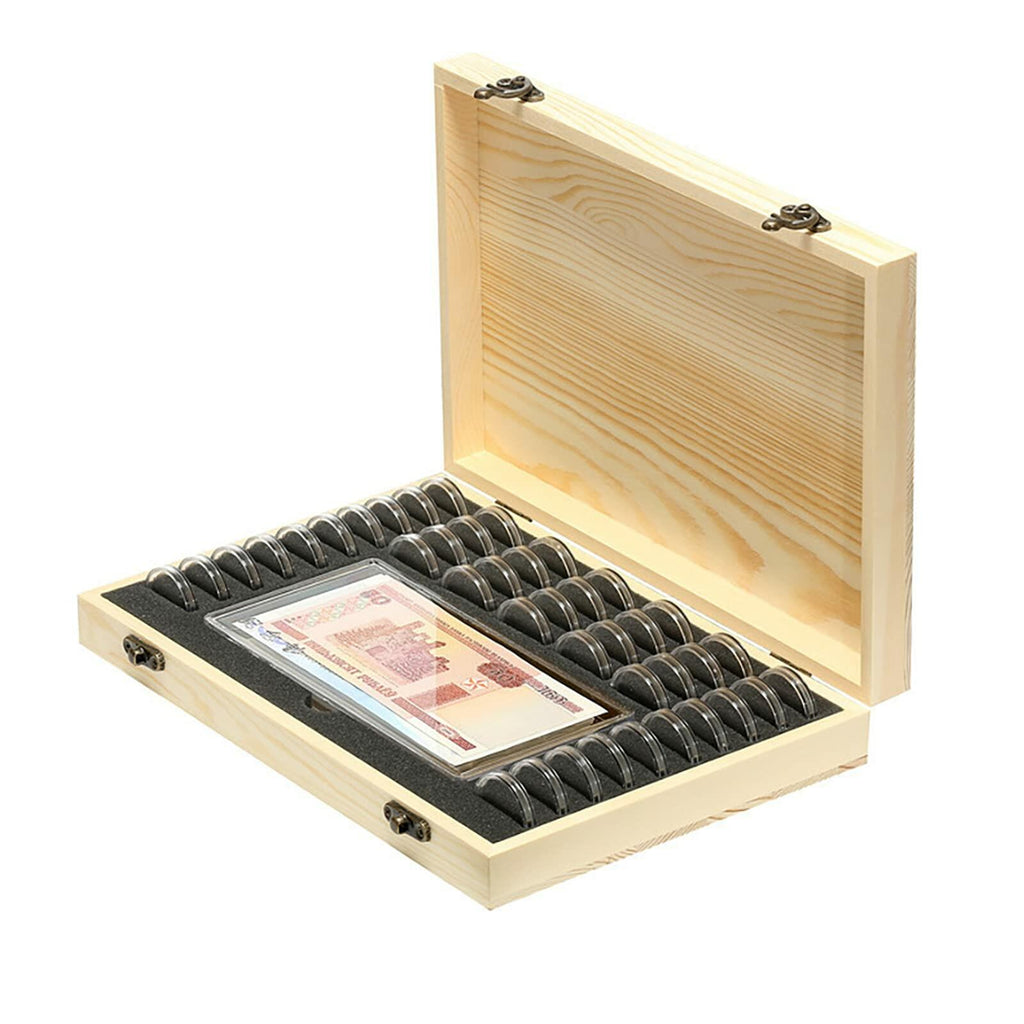 Wooden Coin Capsules Holder Case, Coin Storage Box Banknotes Collection Holder