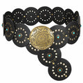 XZQTIVE Western PU Leather Belts for Woman Concho Cowgirl Cowboy Disc Belt for