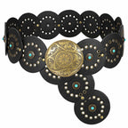 XZQTIVE Western PU Leather Belts for Woman Concho Cowgirl Cowboy Disc Belt for