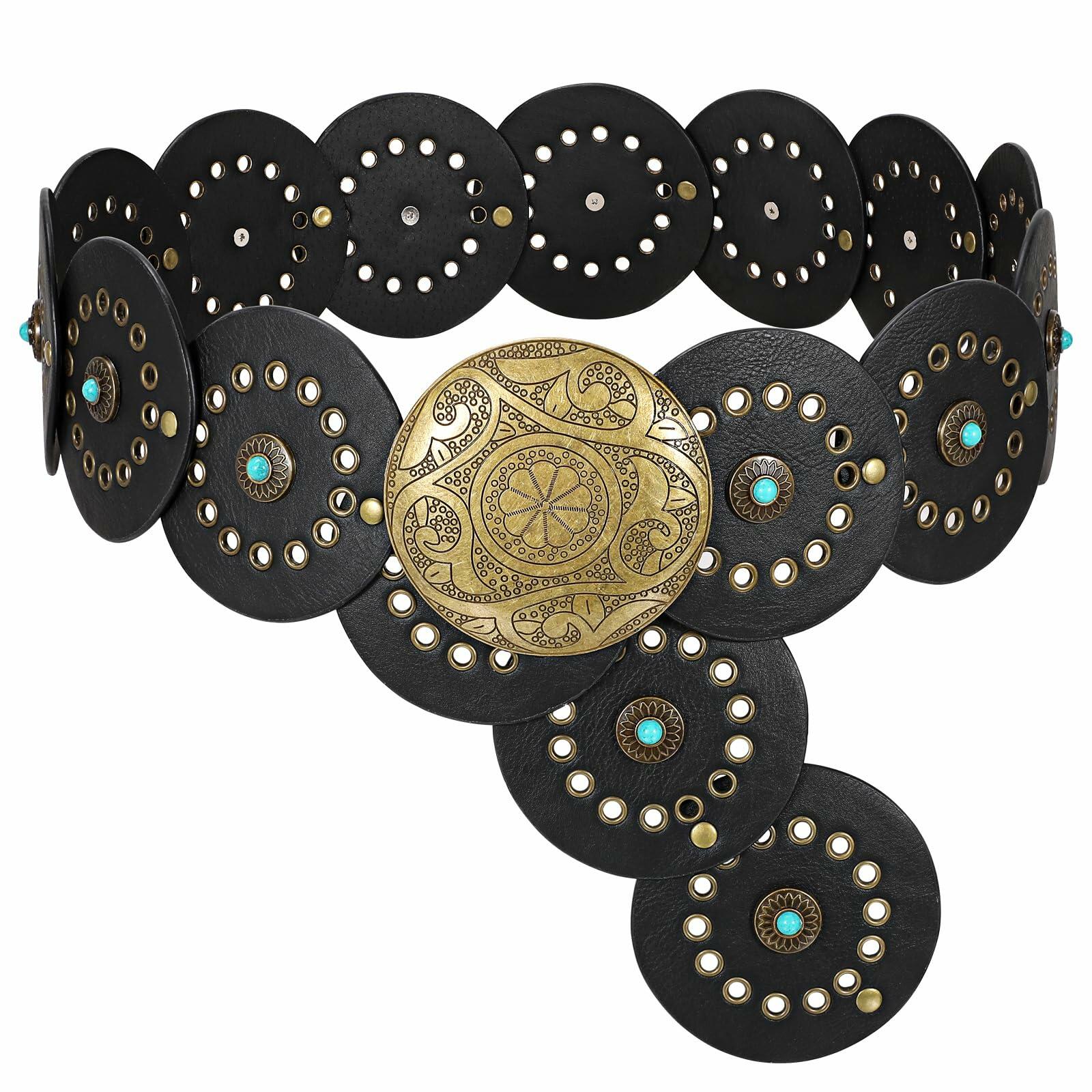 XZQTIVE Western PU Leather Belts for Woman Concho Cowgirl Cowboy Disc Belt for