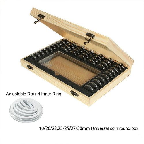 Wooden Coin Capsules Holder Case, Coin Storage Box Banknotes Collection Holder