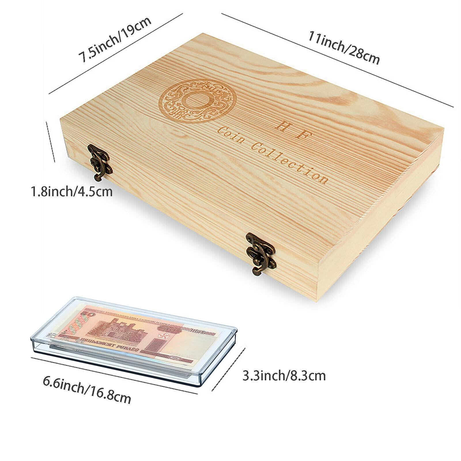 Wooden Coin Capsules Holder Case, Coin Storage Box Banknotes Collection Holder