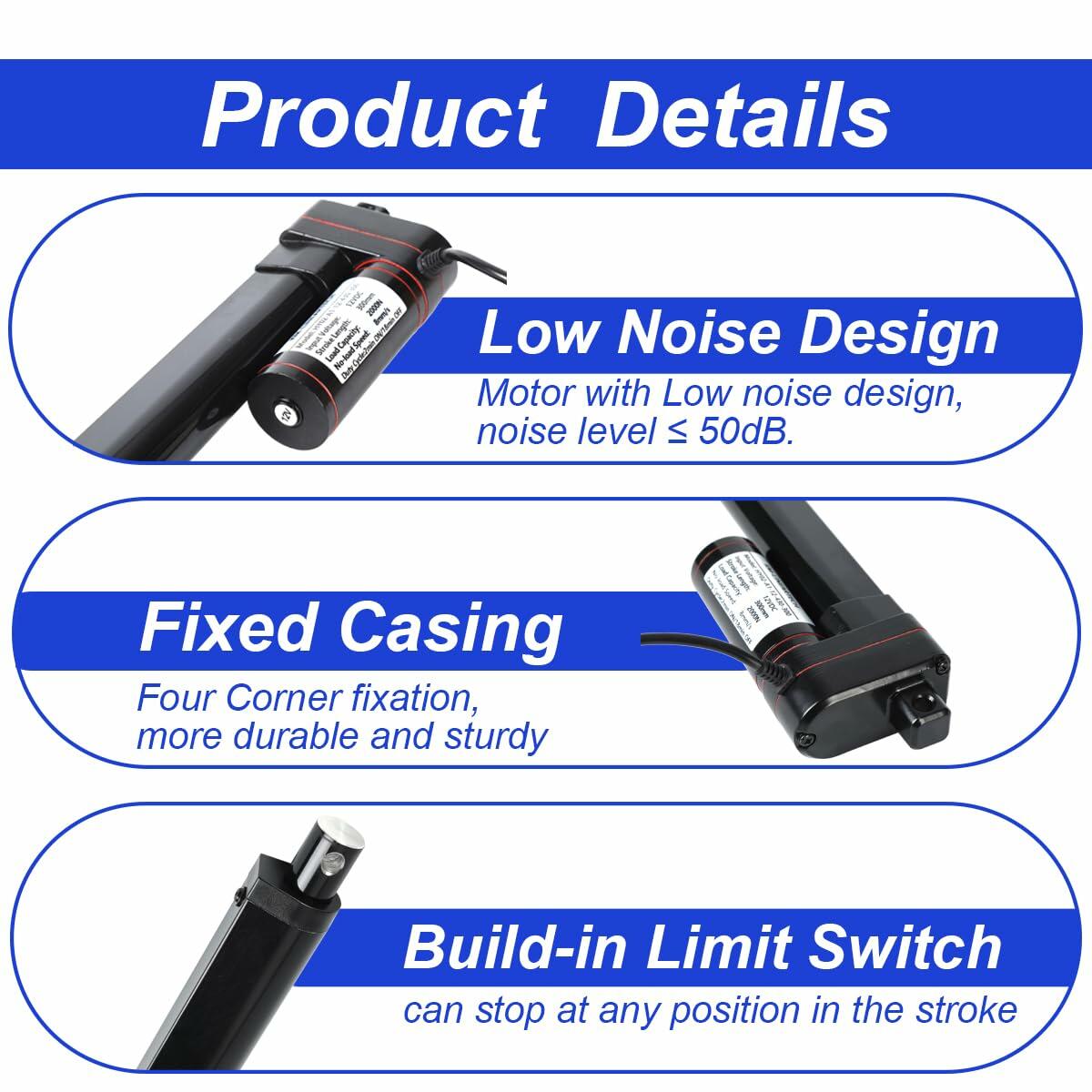 KM-LINEARTECH 18" 440lbs 12V Electric Linear Actuator Fast Speed 0.3"/sec 18