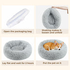 Homeuslynn Calming Large Donut Dog and Cat Bed, Anti-Anxiety Round Soft Fluffy