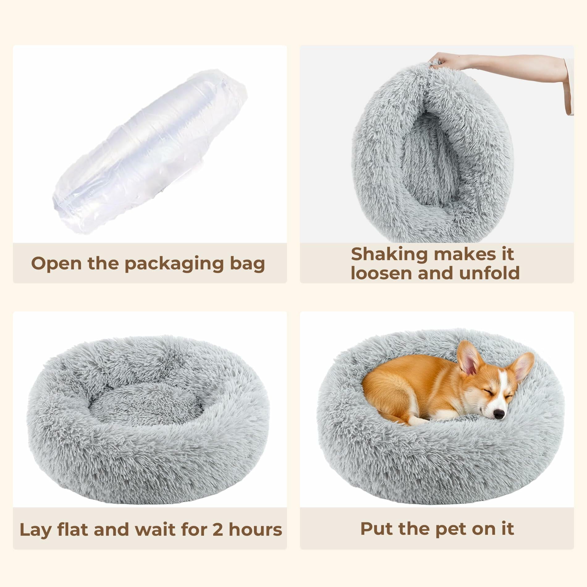 Homeuslynn Calming Large Donut Dog and Cat Bed, Anti-Anxiety Round Soft Fluffy