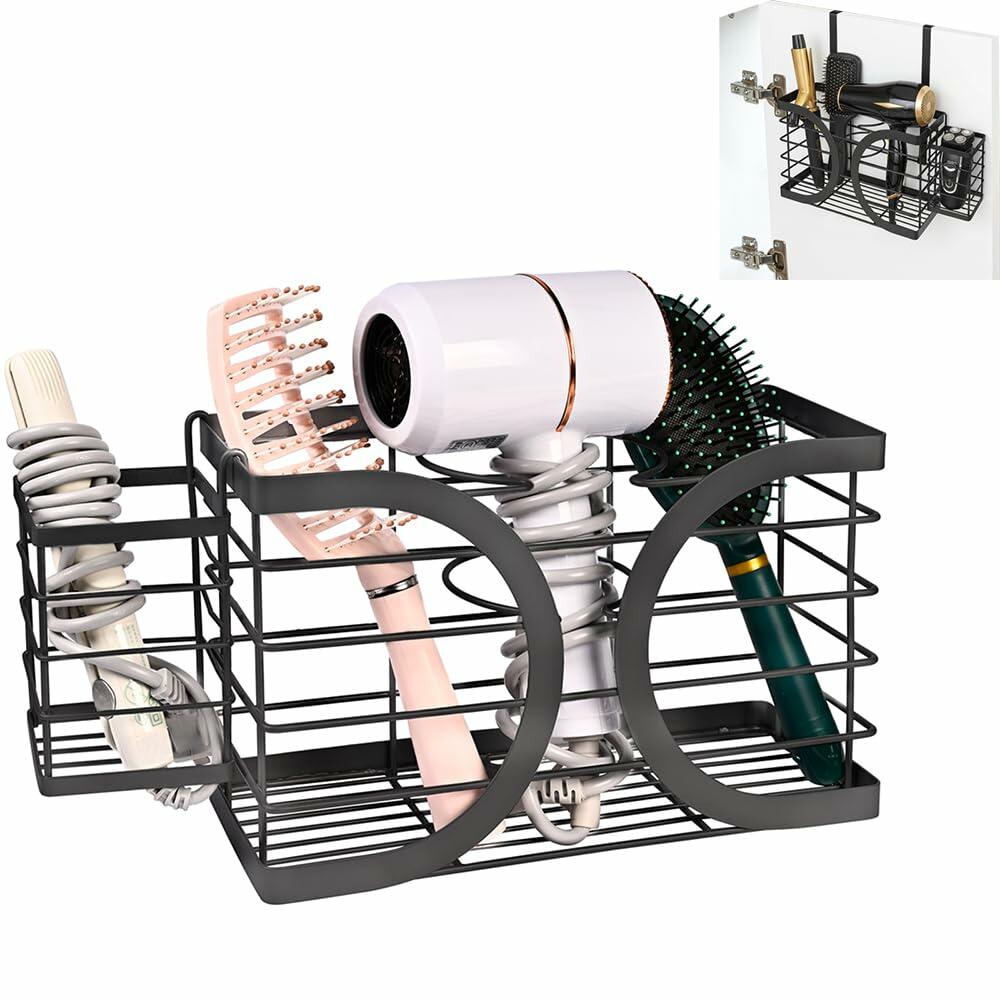 ziroland Elegant Black Wall Mounted Hair Dryer Holder - Stylish Bathroom