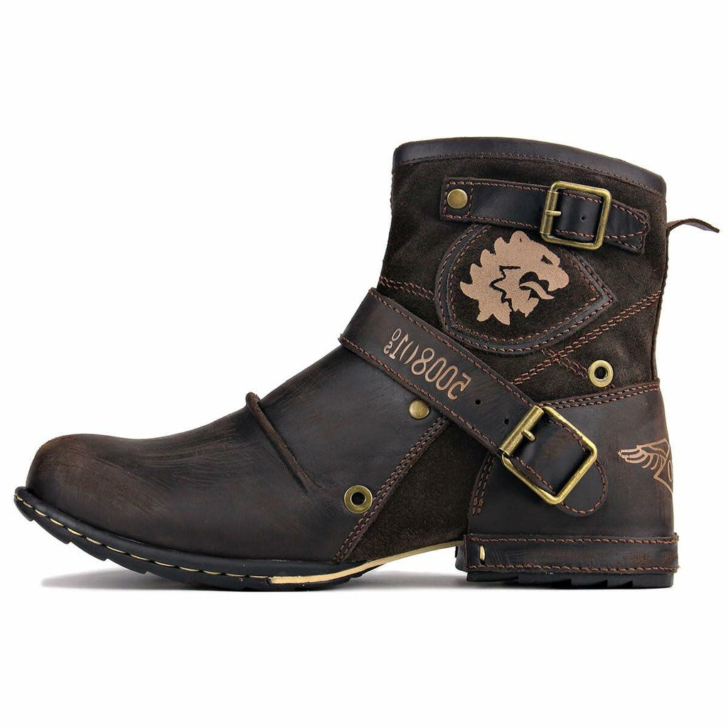 OSSTONE Moto Boots for Men Fashion Zipper-up Leather Chukka Boots Casual Shoes