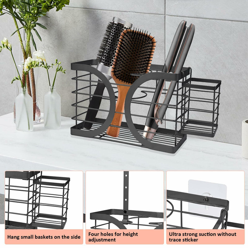 ziroland Elegant Black Wall Mounted Hair Dryer Holder - Stylish Bathroom