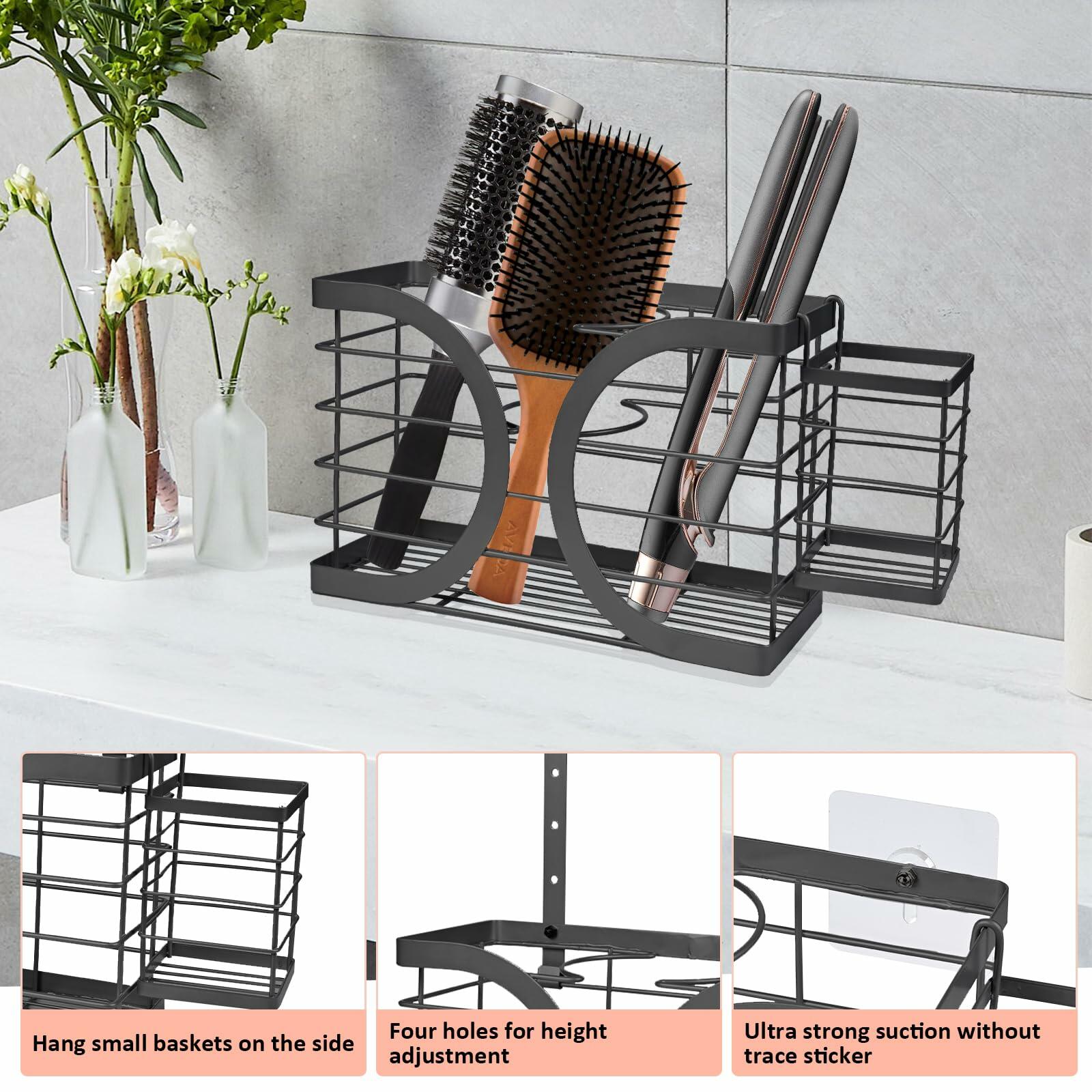 ziroland Elegant Black Wall Mounted Hair Dryer Holder - Stylish Bathroom