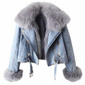 yoeasy Women Denim Jacket Removable Faux Fur Lined Thicken Shaggy Short Parka