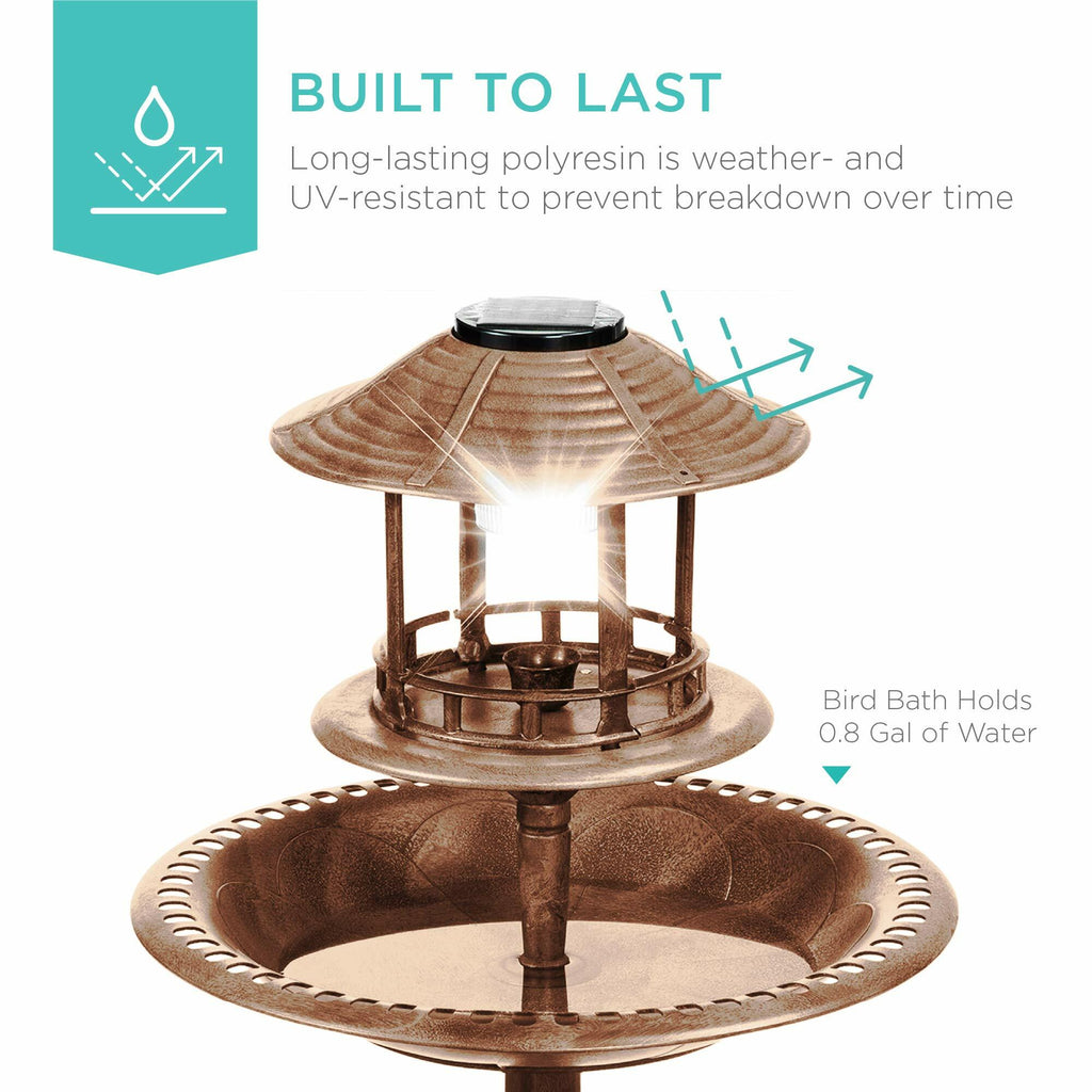 Best Choice Products Solar Outdoor Bird Bath Vintage Resin Pedestal Fountain