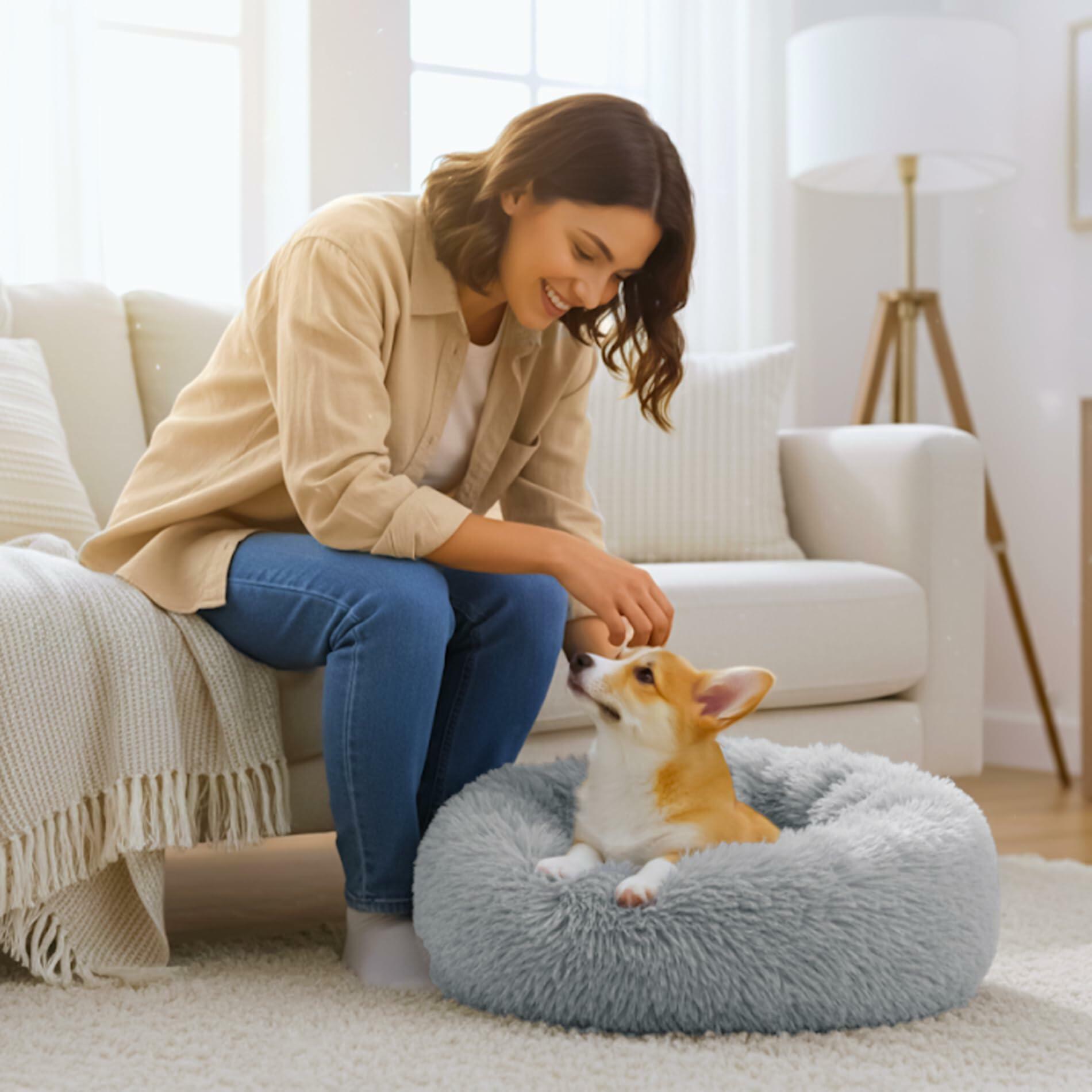 Homeuslynn Calming Large Donut Dog and Cat Bed, Anti-Anxiety Round Soft Fluffy