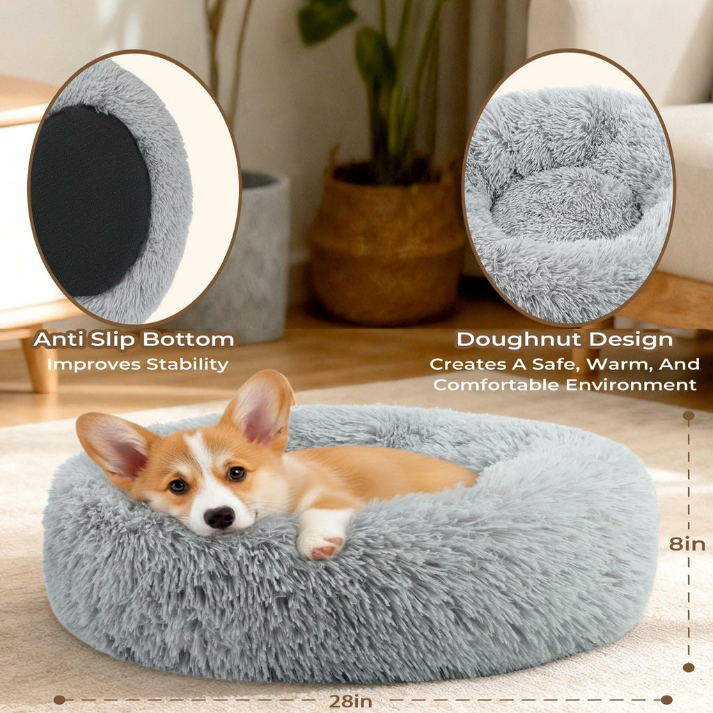 Homeuslynn Calming Large Donut Dog and Cat Bed, Anti-Anxiety Round Soft Fluffy