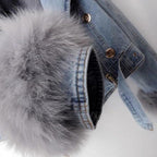 yoeasy Women Denim Jacket Removable Faux Fur Lined Thicken Shaggy Short Parka
