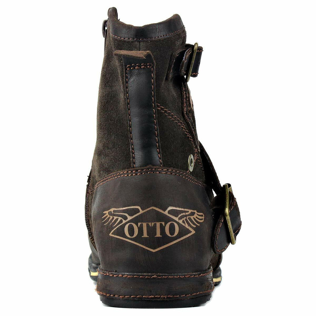 OSSTONE Moto Boots for Men Fashion Zipper-up Leather Chukka Boots Casual Shoes