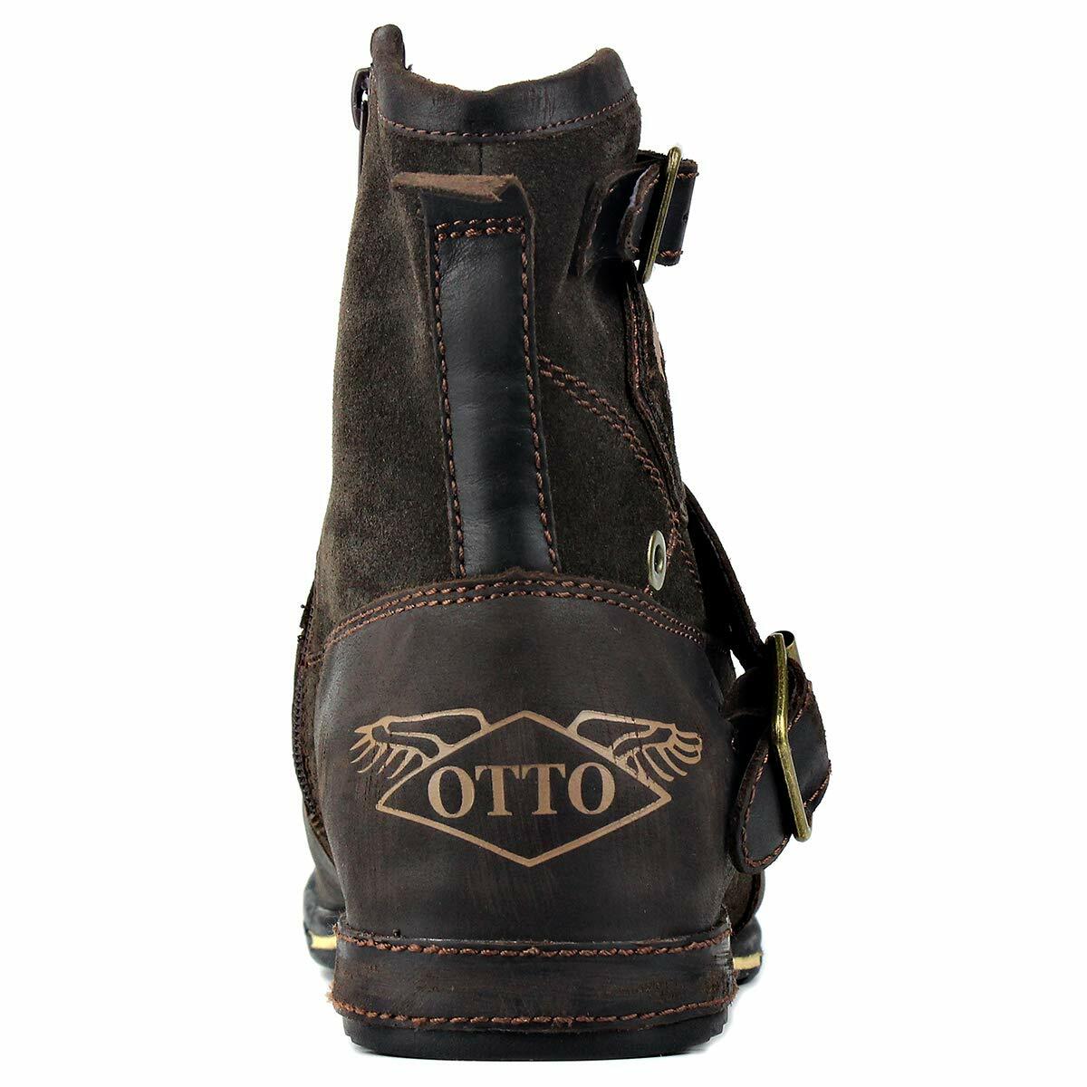 OSSTONE Moto Boots for Men Fashion Zipper-up Leather Chukka Boots Casual Shoes
