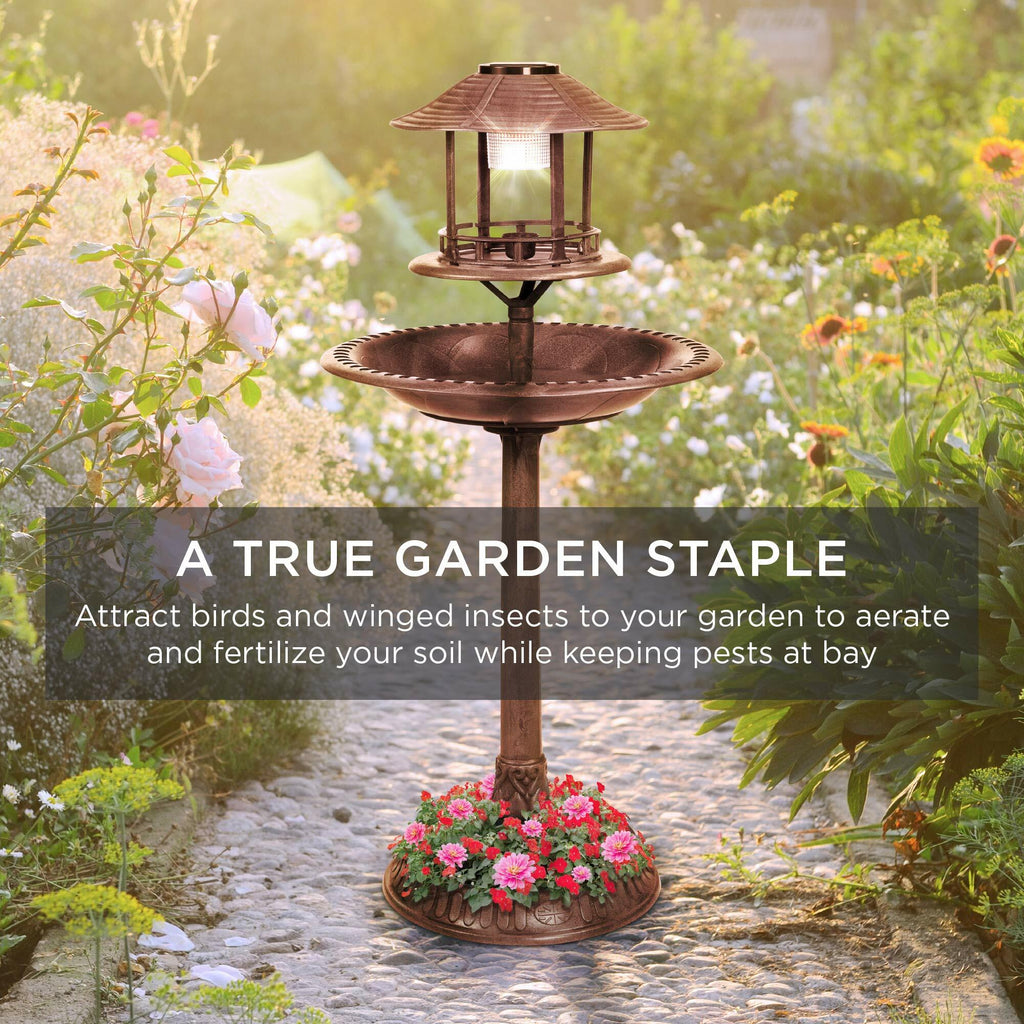 Best Choice Products Solar Outdoor Bird Bath Vintage Resin Pedestal Fountain