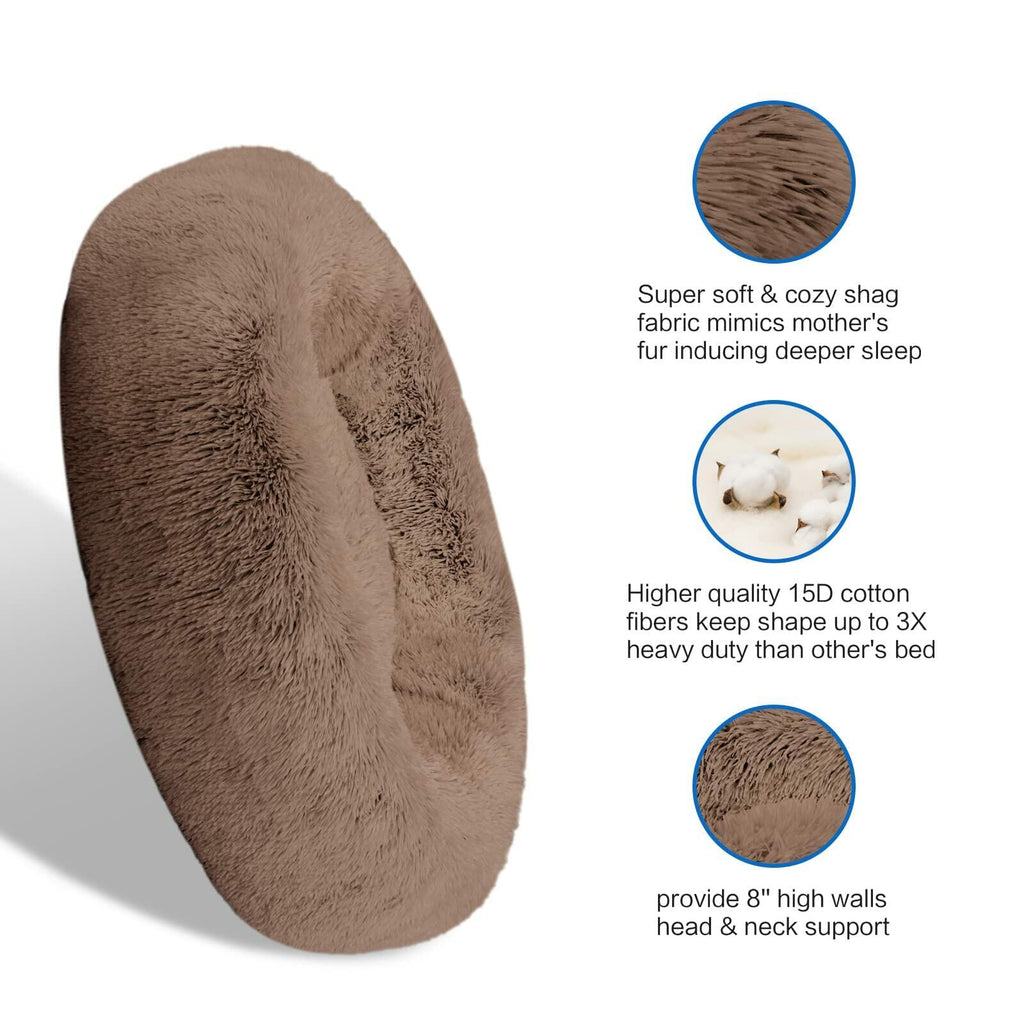 SAVFOX 36 inches Calming Donut Dog Bed - 3X Durable Plush Faux Fur, Machine