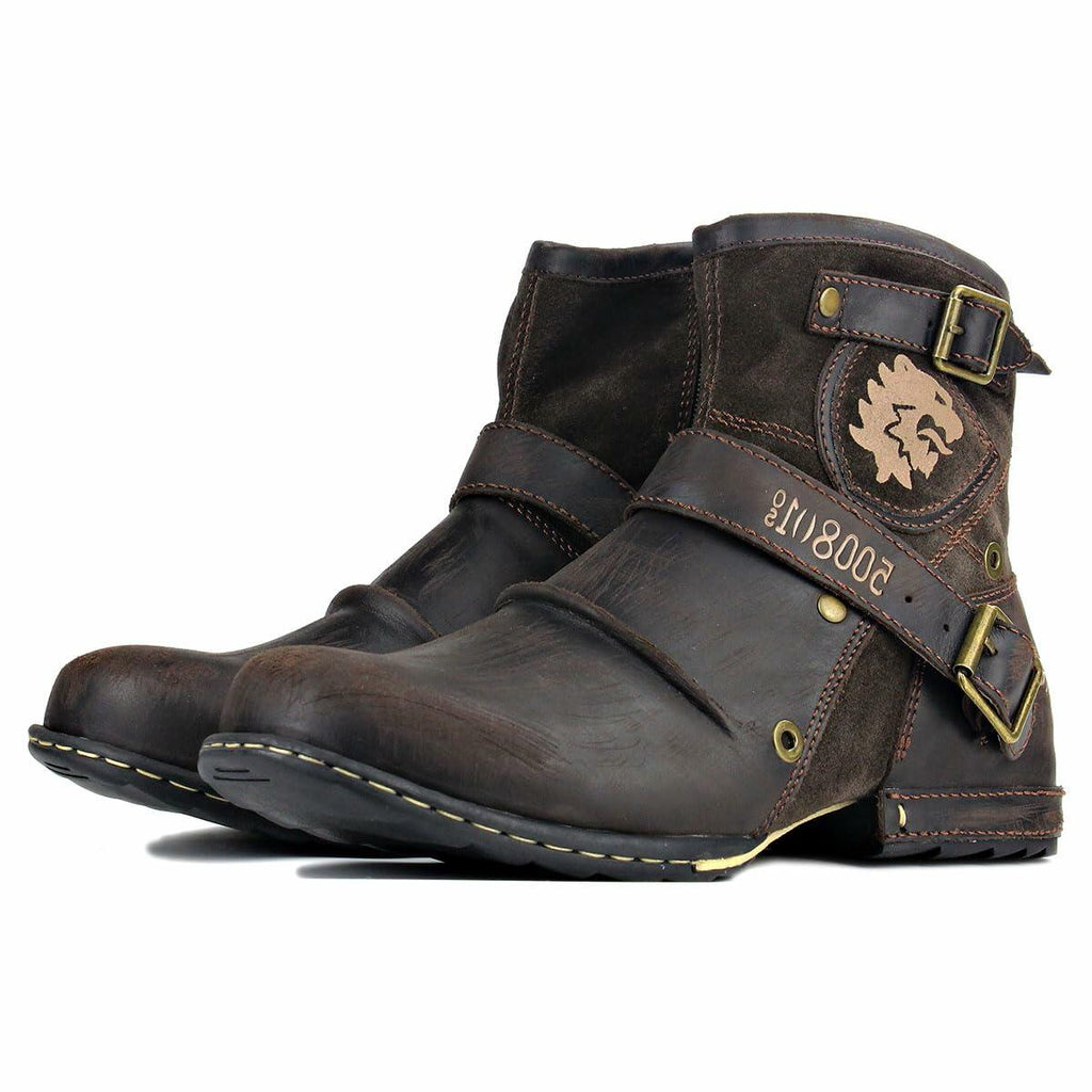 OSSTONE Moto Boots for Men Fashion Zipper-up Leather Chukka Boots Casual Shoes