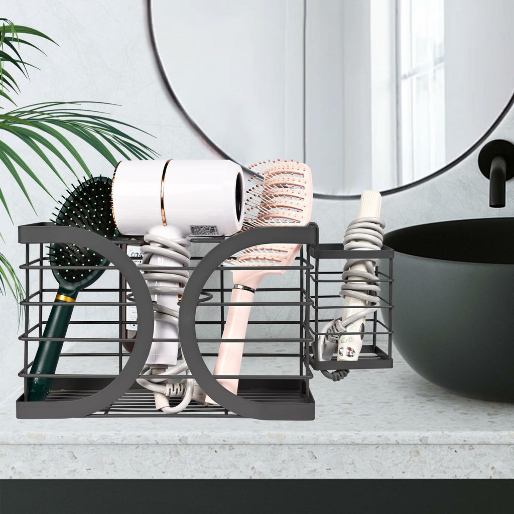ziroland Elegant Black Wall Mounted Hair Dryer Holder - Stylish Bathroom