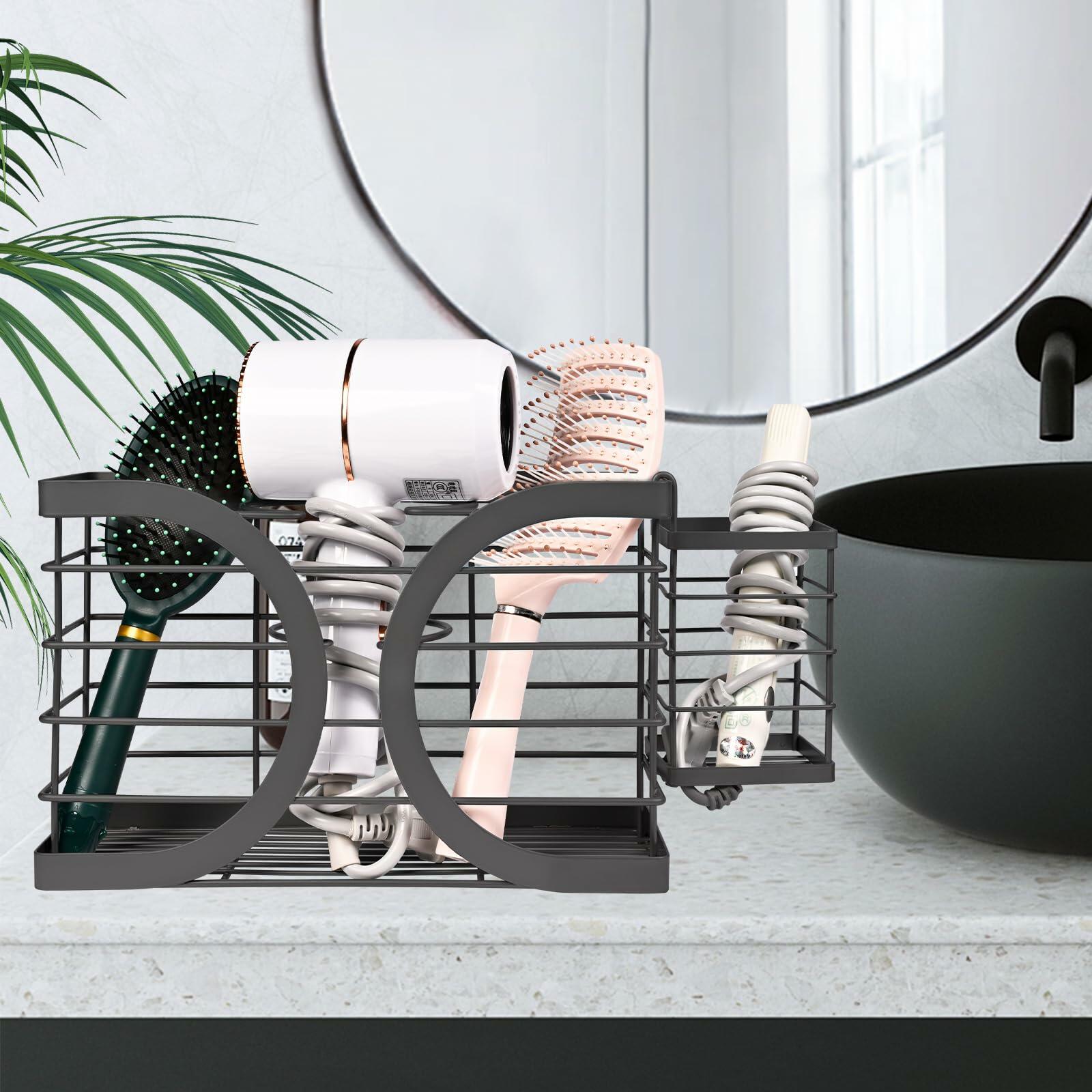 ziroland Elegant Black Wall Mounted Hair Dryer Holder - Stylish Bathroom