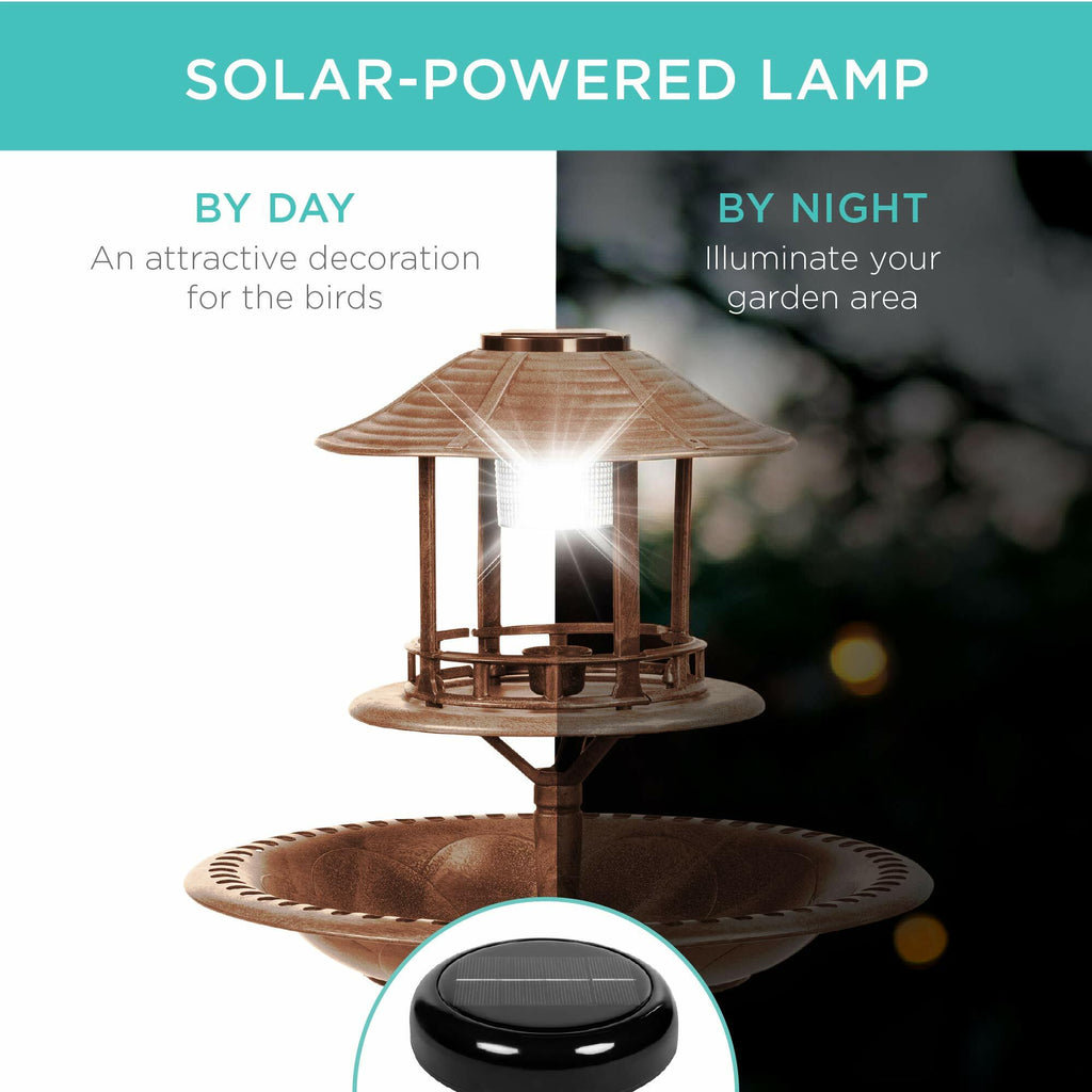 Best Choice Products Solar Outdoor Bird Bath Vintage Resin Pedestal Fountain