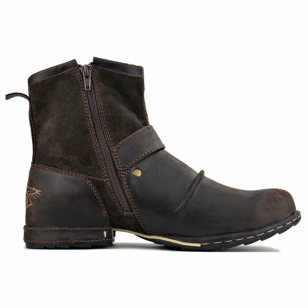 OSSTONE Moto Boots for Men Fashion Zipper-up Leather Chukka Boots Casual Shoes